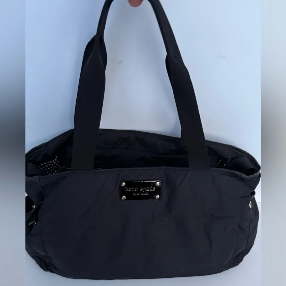 Kate Spade Black Nylon Diaper Baby Bag With Polka Dot Lining And Changing Pad